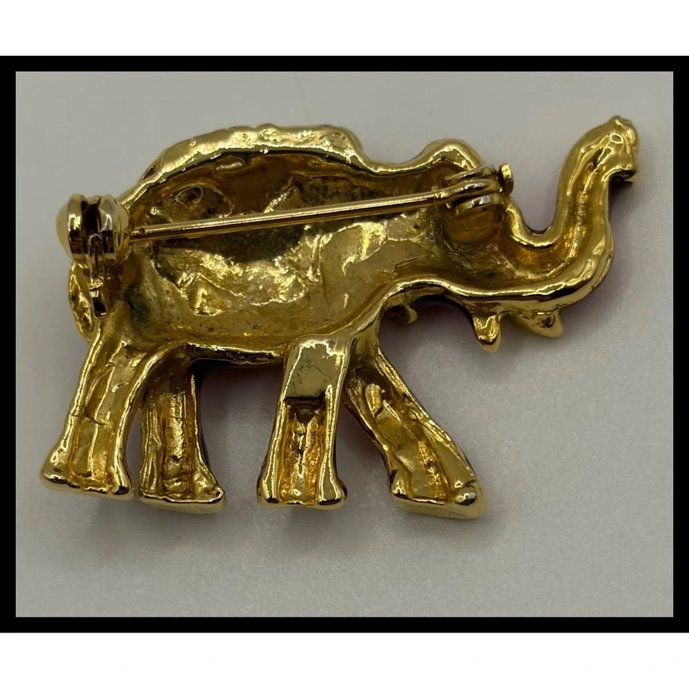 Elephant Brooch Small Red Rhinestone Enamel Animal Pin